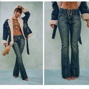 Indigo Vintage Wash Borg Contrast Tie Waist Denim set